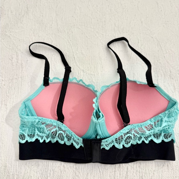 Victoria Secret Push Up Bra in Green Mint Lace and Black Band size 34 B - Picture 4 of 11